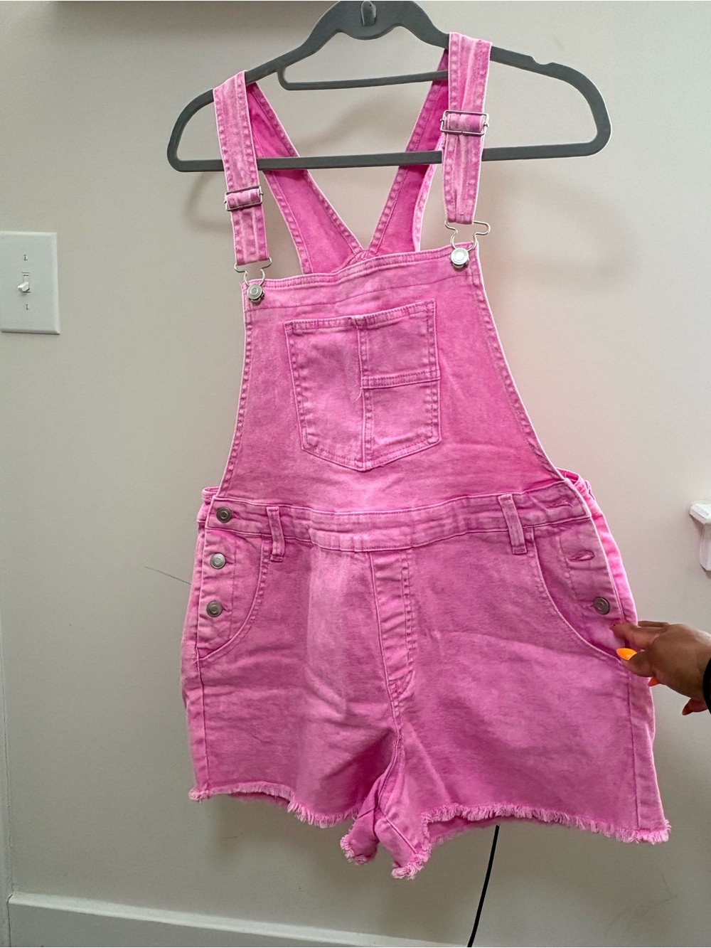 No Boundaries Hot Pink Denim Shortalls